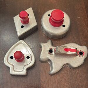 4 Vintage Red and Silver Cookie Cutters